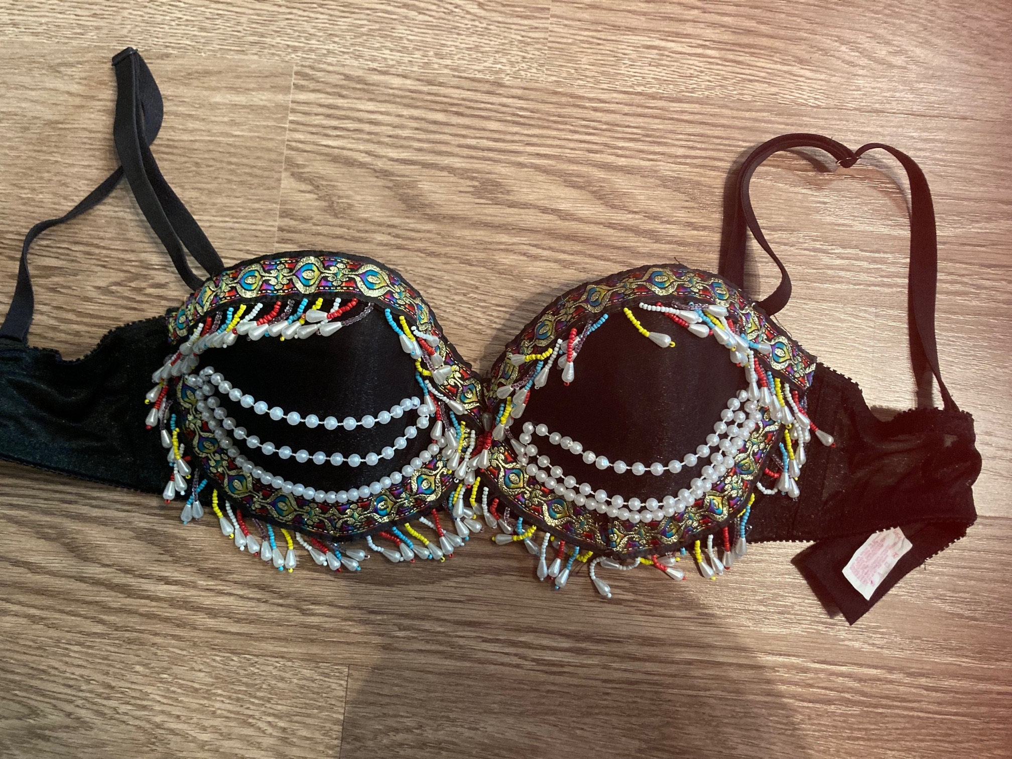 Belly Dance Tribal Green Patterned Bra with Coins